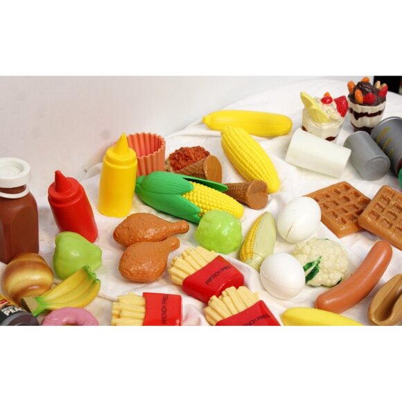 Plastic Play Food Lot Kitchen Fries Pizza Cutter Waffle Hot Dog Hamburger Fruit - Picture 14 of 16